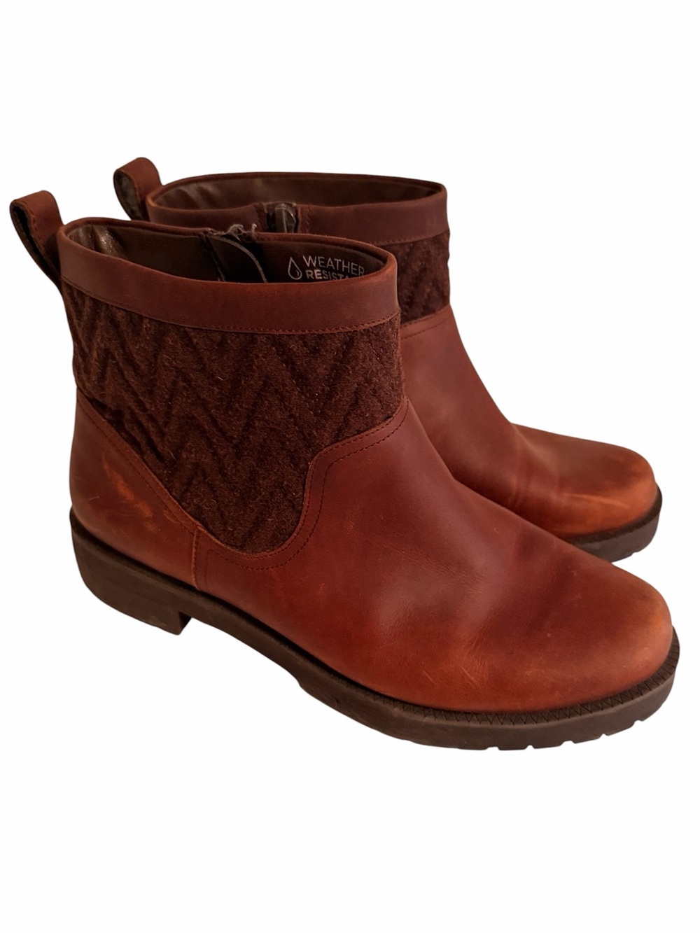 Vionic "Mystic Maple" Weather-Resistant Brown Leather/Fabric Ankle Boots